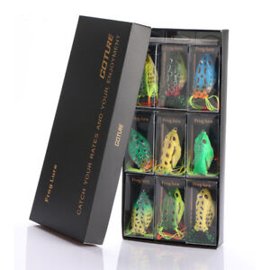 9pcs Soft Frog Fishing Lures Surface 5.5CM 12.5G Topwater Cod Bass with Nice Box