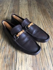 Gucci Bamboo Horsebit Driving Loafer Brown Leather Mens Size 8 US 9