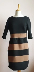 SANDRO FERRONE Kleid Gr. M SCHWARZ/BRAUN STREIFEN, HALBARM, A-LINIE, - Bild 1 von 3