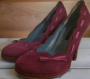NWOT MARC JACOBS Purple (PLUM) Suede Pumps Heels W/ Ribbon & Bow Sz 8.5 - Picture 1 of 12