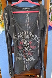 Crash & Burn V-Neck Logo Slim Top Langarm Knopfmanschette 50%Poly50%Baumwolle Gr.M - Bild 1 von 8