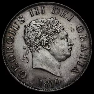 Media corona de plata fresada Jorge III 1819, G/EF - Imagen 1 de 2