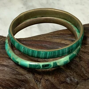Two Vintage Malachite and Enamel Bangle Bracelets - Picture 1 of 6