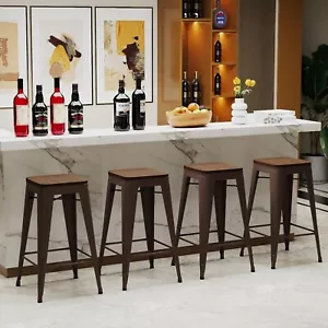 Counter Kitchen Metal Stools 24'' Height Set of 4 Backless Stackable Bar Stools - Picture 1 of 9