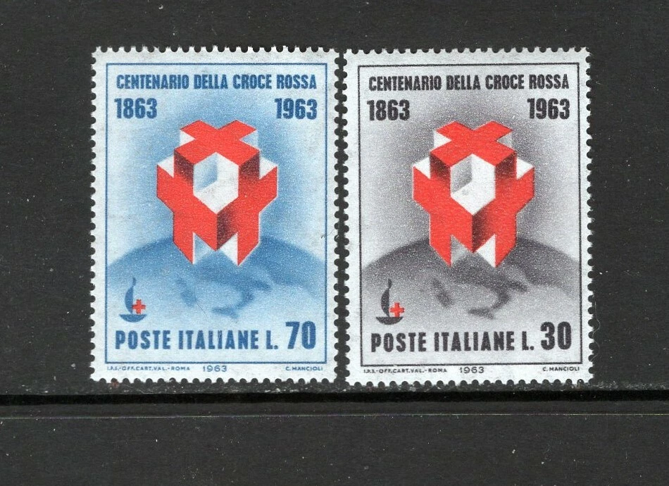 Italia 1963 Cruces Emblema Cruz Roja sobre Italia en Mundo Globo SC 876-77 MNH Foto 1 de 1