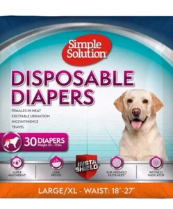 Simple Solution Disposable Female Dog Diapers LG/XL 18”- 27" Waist 30 Count - Picture 1 of 4