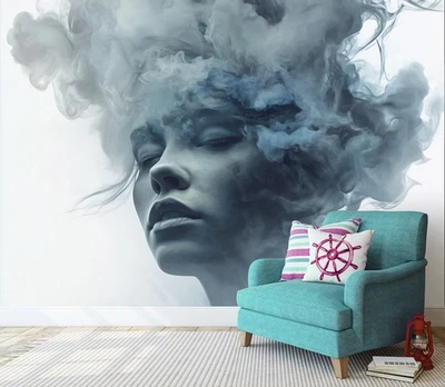 Fototapete Frau Gesicht Weiß Blau Abstrakt VLIES TAPETE XXL + KLEISTER 409 - Bild 1 von 4