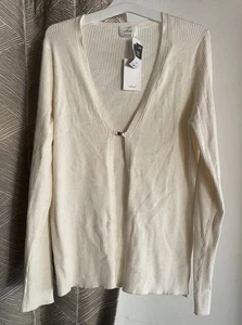 Wilfred Aritzia Cream V-Neck Knit Cardigan Sweater Open Sz Large NWT - Picture 1 of 10
