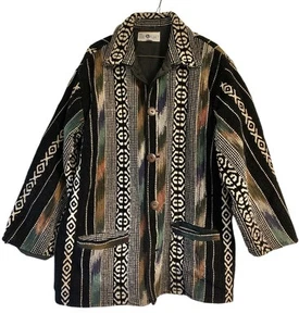 Vintage Boho Daily Planet Baumwolle gewebt Gobelin Teppich Mantel Jacke Gr. XL - Bild 1 von 6