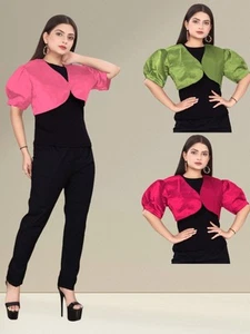 Satin Koti short sleeve Bolero Shrug Jacket Party Wear CasualWear Plus Size S109 - Picture 1 of 210