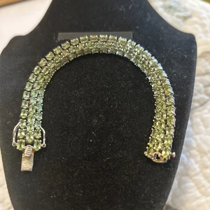 DBJ Dee Berkley 3-Row PERIDOT Color Stone Tennis 925 Bracelet Signed - Picture 1 of 12