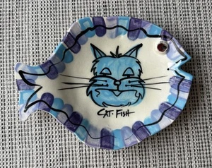 VTG The Clay Place Naples Florida Pottery Studio 1993 Blue Cat Fish Ceramic Dish - Picture 1 of 20
