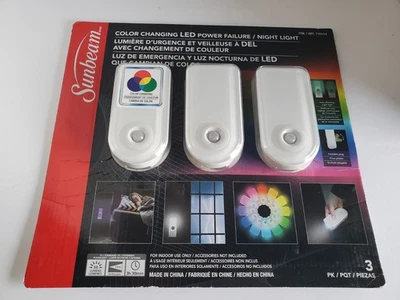 Sunbeam Color Changing LED Power Failure Emergency Night Light 710114 3 Pack New - Image 1 of 2