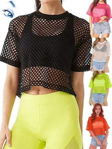 Classy Hollow Fishnet Mesh Top for Women Ladies with Loose Fit and Short Sleeve - Picture 1 of 12