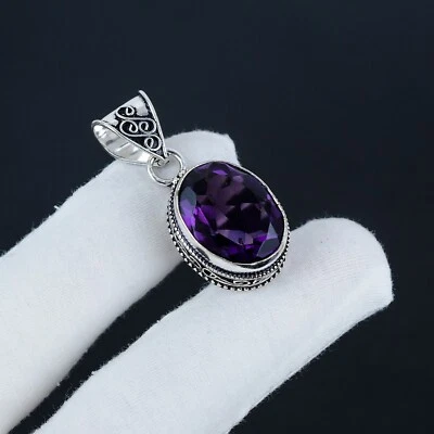 Amethyst Gemstone Vintage Style 925 Sterling Silver Pendant For Birthday Gifts - Image 1 of 4