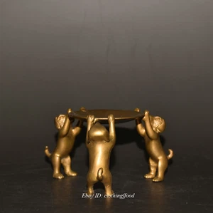 Collection of Chinese Zodiac Dog Bronze Three Legged Dog Wax Platform Ornaments - Picture 1 of 9