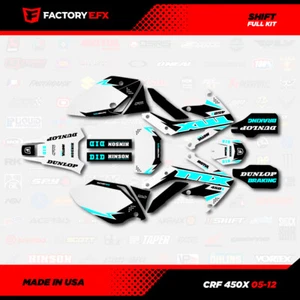 White & Cyan Shift Racing Graphics kit fits Honda Crf450X 05-18 Crf 450X 450 - Imagen 1 de 2