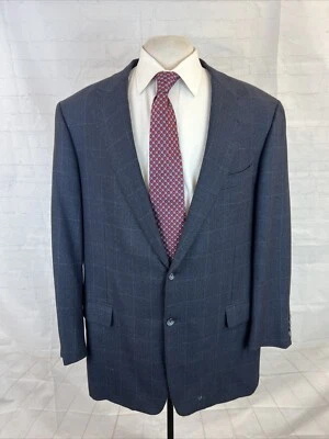 Hickey Freeman Men's Dark Navy Blue Plaid Wool Cashmere Blend Blazer 46L $1,495 - Image 1 of 4