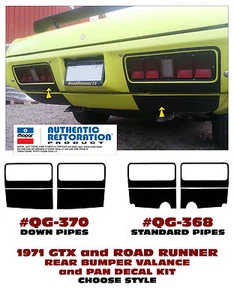QG-368 QG-370 1971 PLYMOUTH GTX / ROAD RUNNER - REAR BUMPER VALANCE-PAN DECALS - Foto 1 di 1