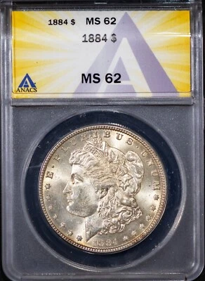 1884 Silver $1 Morgan Dollar MS 62 ANACS # 7668904 + Bonus - Image 1 of 2