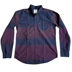 Levis Long Sleeve Shirt Mens Sz Small Red Blue Striped Button Up Front - Picture 1 of 7