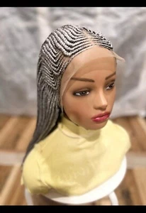 Braided Wig. Cornrow Lace Frontal Wig, Gray Wig. 24 Inches Long. Box Braids . Re - Picture 1 of 3