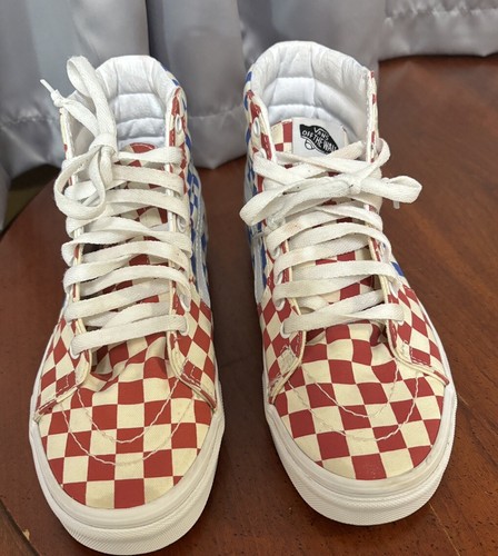 Sneaker a scacchiera multicolore Vans Sk8 Hi classiche uomo Six 6 donna taglia 7 5