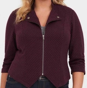 Torrid Women’s 5 (30/32) Zip Up Jacquard Textured Burgundy 3/4 Sleeve Jacket - Picture 1 of 9