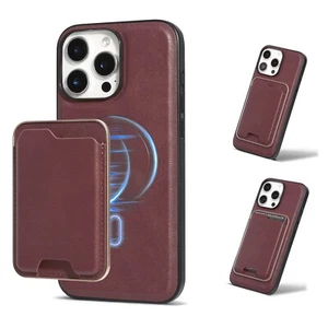 For iPhone 16e 16 Pro Max 15 14 Leather Mag Safe Case w/ Detachable Card Holder - Picture 1 of 18