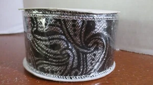 METALLIC BLACK & SILVER PAISLEY RIBBON~  2" Wide x 10 Yards ~ NEW - Picture 1 of 2
