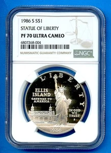 1986 S NGC PF70 UCAM $1 Statue of Liberty Ellis Island Proof Silver Ultra Cameo - Picture 1 of 3