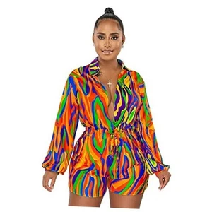 Women's Two Piece Outfits Casual Long Sleeve Shorts Pants Set Sweatsuits - Picture 1 of 6
