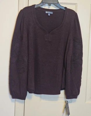 NWT DEMOCRACY WOMENS PLUM COLORED SWEATER LONG SLEEVE V NECK SIZE  PL Retail $68 - Image 1 of 4