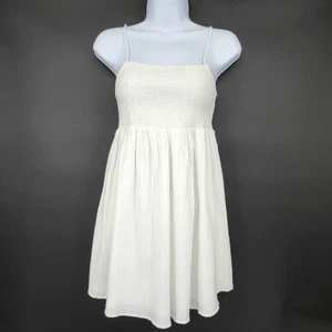 American Eagle Womens Smocked Mini Dress Size S White Strappy Lined Coquette - Picture 1 of 9