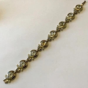 VINTAGE CROWN TRIFARI SIGNED CLEAR RHINESTONE BRACELET C2 - Picture 1 of 2