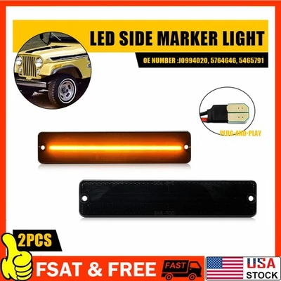 Luces marcadoras laterales delanteras LED ámbar con lente de humo para camioneta Jeep serie CJ y SJ y J Foto 1 de 4