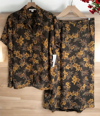 Vtg Josephine Chaus Woman 2-Piece Set Sz 18/16 Floral Blouse & Midi Skirt NWT - Image 1 of 4
