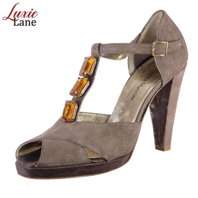 NUEVO ORIETTA MANCINI Tacones Gamuza Taupe Talla 41 EU 10 US Joyas Hecho a Mano ITALIA Foto 1 de 4