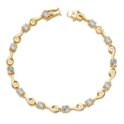 2.27 Ct White Created Sapphire 18K Yellow Gold Plated Silver Bracelet - Image 1 of 3