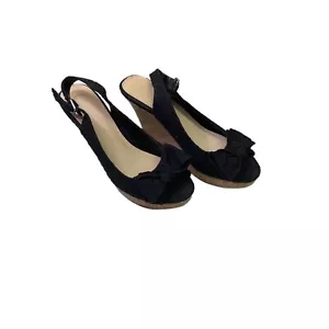 CL by Laundry Womens Black Peep Tow Slingback Bow Shoes Size 10 - Picture 1 of 5