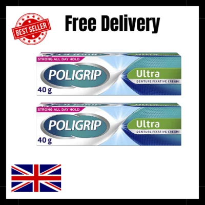 2 x Poligrip Ultra Denture Fixative Cream 40g Polygrip zinc free - Mint Flavour