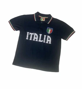 Boy's Small Polo Shirt Italia Dark Blue Multicolor Soccer Short Sleeve - Picture 1 of 3