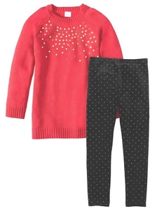 Wonder Nation Jeweled Neckline Sweater and Printed Legging, 2-Piece Outfit Set - Picture 1 of 2