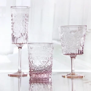 ART DECO ROSA VINTAGE BICCHIERI CHAMPAGNE E VINO MATRIMONIO TAVOLO ARREDAMENTO CASA - Foto 1 di 6