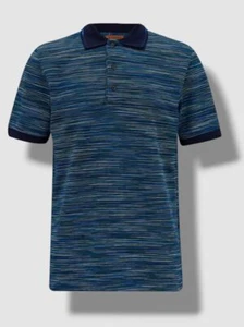 $370 Missoni Men's Blue Space Dye Stripe Short Sleeve Cotton Polo Shirt Size S - Picture 1 of 3