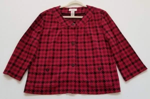 Covington Jacket Womens XL Red Black Houndstooth 3/4 Sleeves Fall English Winter - Picture 1 of 10