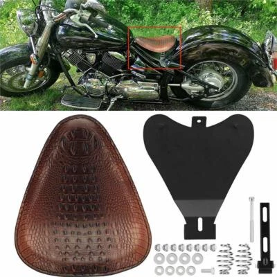 Motorcycle Crocodile Solo Seat W/ Sping Base For Harley Davidson Bobber Chopper - Image 1 of 4