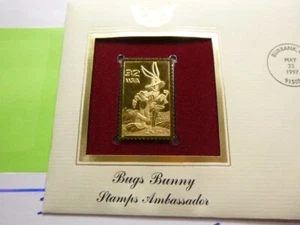 BUGS BUNNY AMBASSADOR WARNER BROS 1997 1ST DAY USPS 22KT GOLD STAMP SET L2 - Picture 1 of 4
