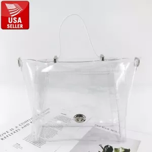 Beautiful Transparent PVC Clear Purse Handbag Clear Handles and Detachable Strap - Picture 1 of 12