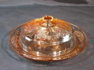 Federal Glass Sharon Cabbage Rose Pink Covered Butter Dish - Picture 1 of 11
